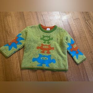 VTG Oilily kids 90s monster Green 2T/3T wool Sweater grandpa Anthropologie style
